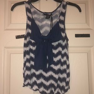 Navy and White Chevron shirt/crop top with bow.